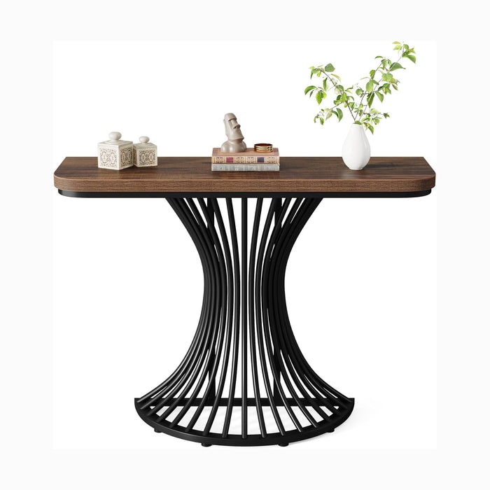 39-Inch Console Table, Accent Sofa Table with Geometric Metal Base