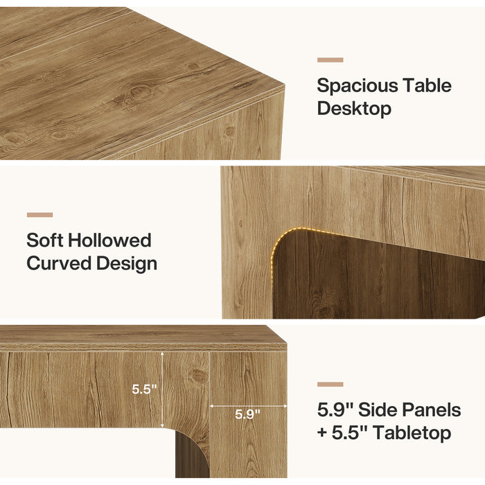 39 Inch Square Coffee Table, Farmhouse Wooden Center Table with Curved Design for Living Room