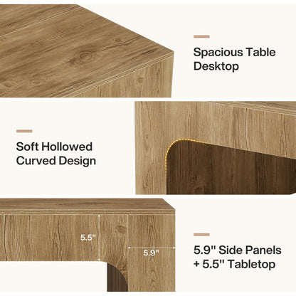 39 Inch Square Coffee Table, Farmhouse Wooden Center Table with Curved Design for Living Room