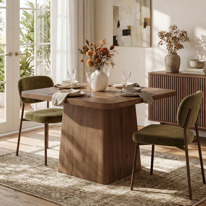 39.37-Inch Solid Wood Square Dining Table with Pedestal Base, Farmhouse Kitchen Table for Small Spaces