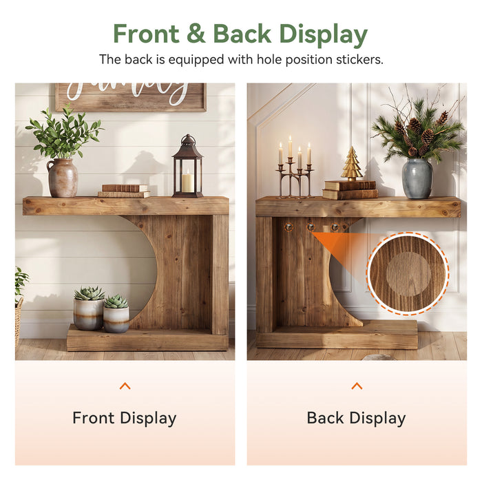 39.4-Inch C-Shaped Solid Wood Console Table, Narrow Modern Entryway Accent Table