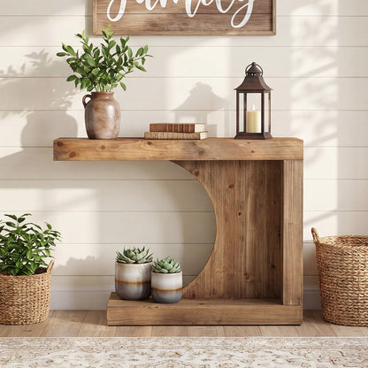 39.4-Inch C-Shaped Solid Wood Console Table, Narrow Modern Entryway Accent Table
