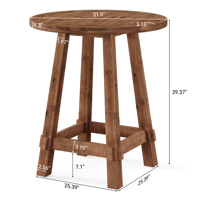 39.4-Inch High Round Solid Wood Bar Table with Footrest, Farmhouse Pub Table for Kitchen and Small Spaces