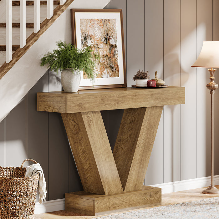 41-Inch Console Table with V-Shaped Legs, Brown Entryway and Sofa Table