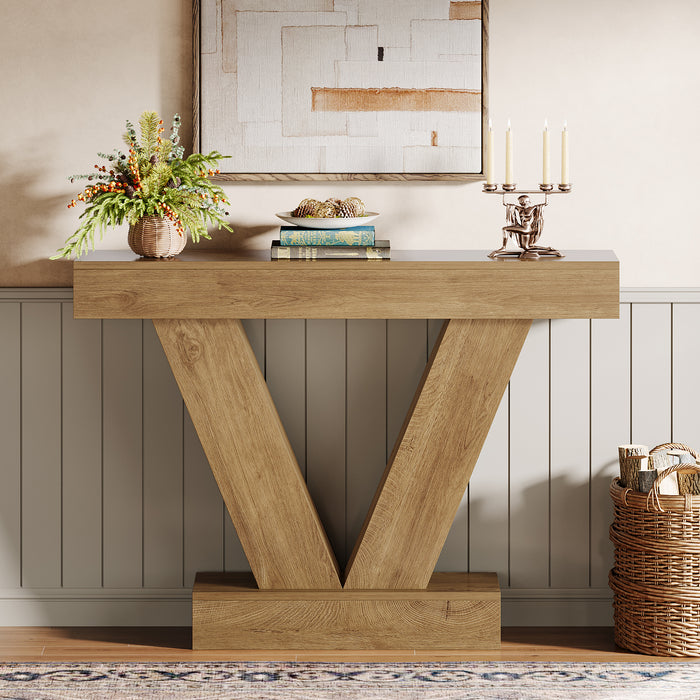 41-Inch Console Table with V-Shaped Legs, Brown Entryway and Sofa Table