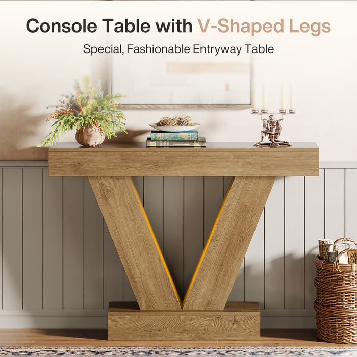 41-Inch Console Table with V-Shaped Legs, Brown Entryway and Sofa Table