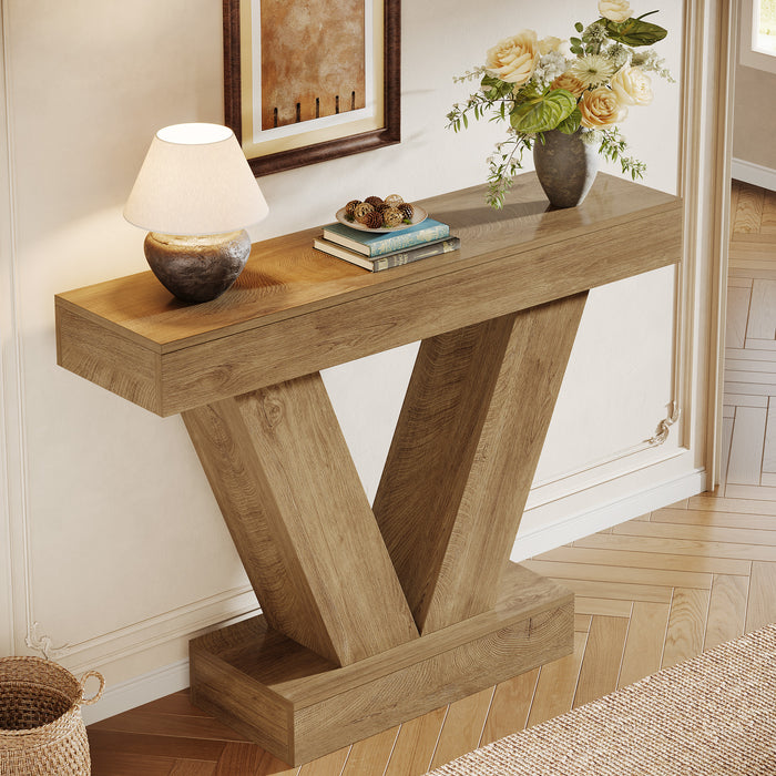 41-Inch Console Table with V-Shaped Legs, Brown Entryway and Sofa Table
