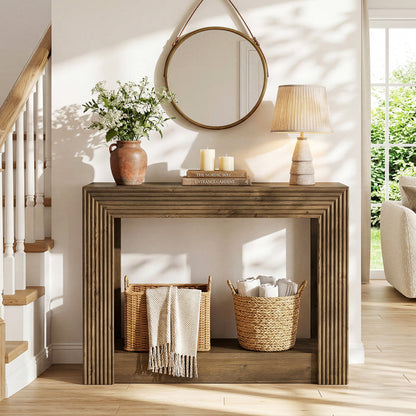 41-Inch Farmhouse Console Table, Narrow Sofa Table with 2-Tier Storage