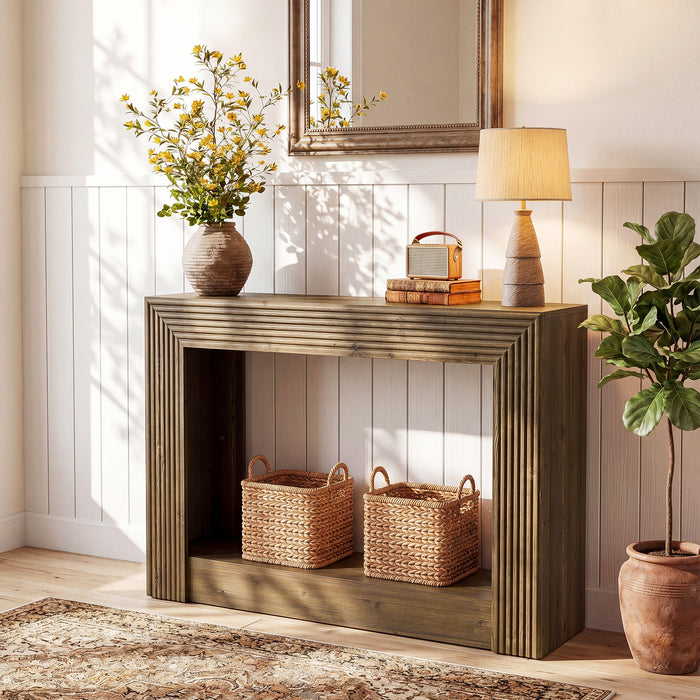 41-Inch Farmhouse Console Table, Narrow Sofa Table with 2-Tier Storage