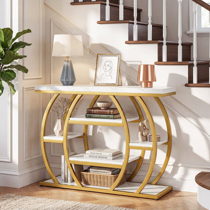 41.3-Inch Modern Console Table with 5-Tier Storage, Narrow Faux Marble Entryway Table for Living Room and Hallway