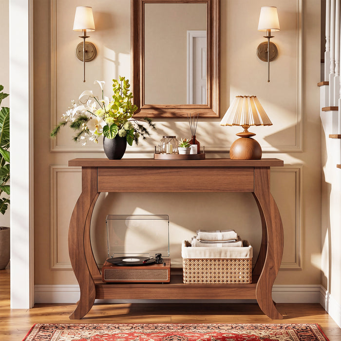 41.3-Inch Narrow Console Table with Drawer, Curved-Leg Hallway Table with Storage
