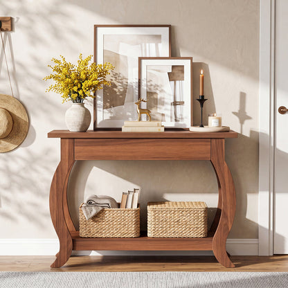 41.3-Inch Narrow Console Table with Drawer, Curved-Leg Hallway Table with Storage