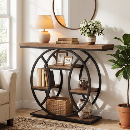 41.3" Industrial Console Table with 4-Tier Storage, Entryway Sofa Table for Hallway Living Room Entrance