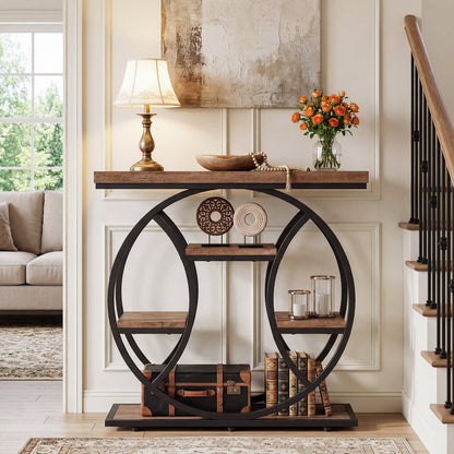 41.3" Industrial Console Table with 4-Tier Storage, Entryway Sofa Table for Hallway Living Room Entrance