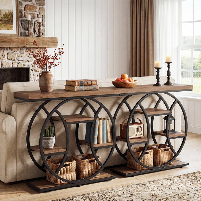 41.3" Industrial Console Table with 4-Tier Storage, Entryway Sofa Table for Hallway Living Room Entrance