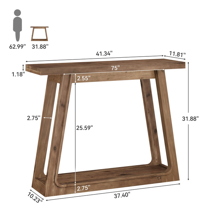 41.34-Inch Solid Wood Console Table with 2-Tier Storage Shelf, Narrow Entryway Sofa Table for Hallway and Behind Couch