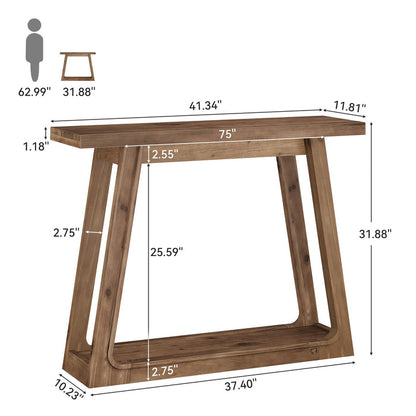 41.34-Inch Solid Wood Console Table with 2-Tier Storage Shelf, Narrow Entryway Sofa Table for Hallway and Behind Couch
