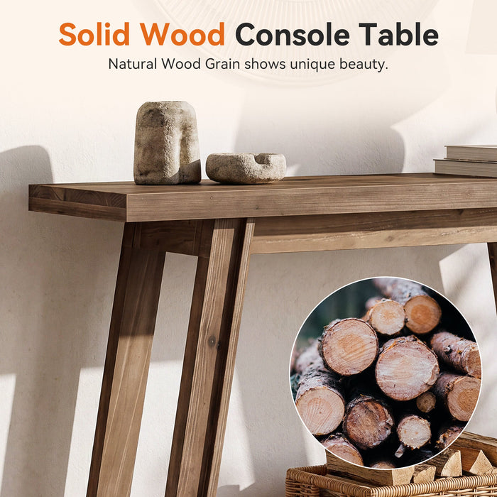 41.34-Inch Solid Wood Console Table with 2-Tier Storage Shelf, Narrow Entryway Sofa Table for Hallway and Behind Couch