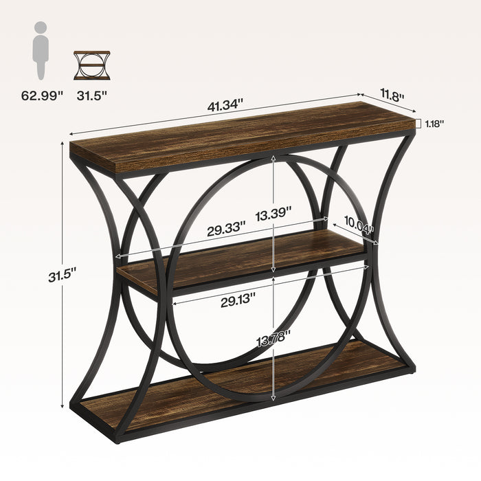 43.34" Industrial Console Table with 3-Tier Storage, Sofa Table for Living Room Hallway Behind Couch