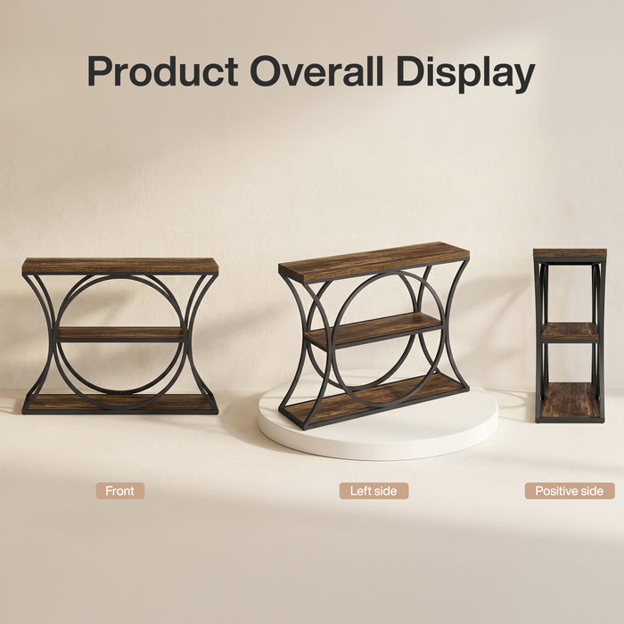 43.34" Industrial Console Table with 3-Tier Storage, Sofa Table for Living Room Hallway Behind Couch