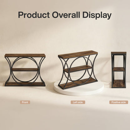 43.34" Industrial Console Table with 3-Tier Storage, Sofa Table for Living Room Hallway Behind Couch
