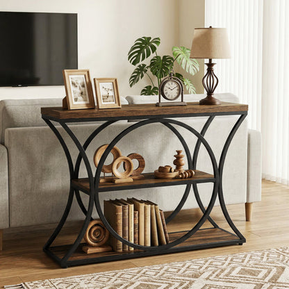 43.34" Industrial Console Table with 3-Tier Storage, Sofa Table for Living Room Hallway Behind Couch