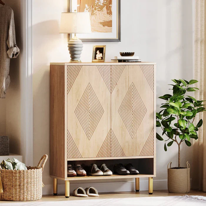 45" Wooden Shoe Cabinet - Adjustable Shelf Organizer