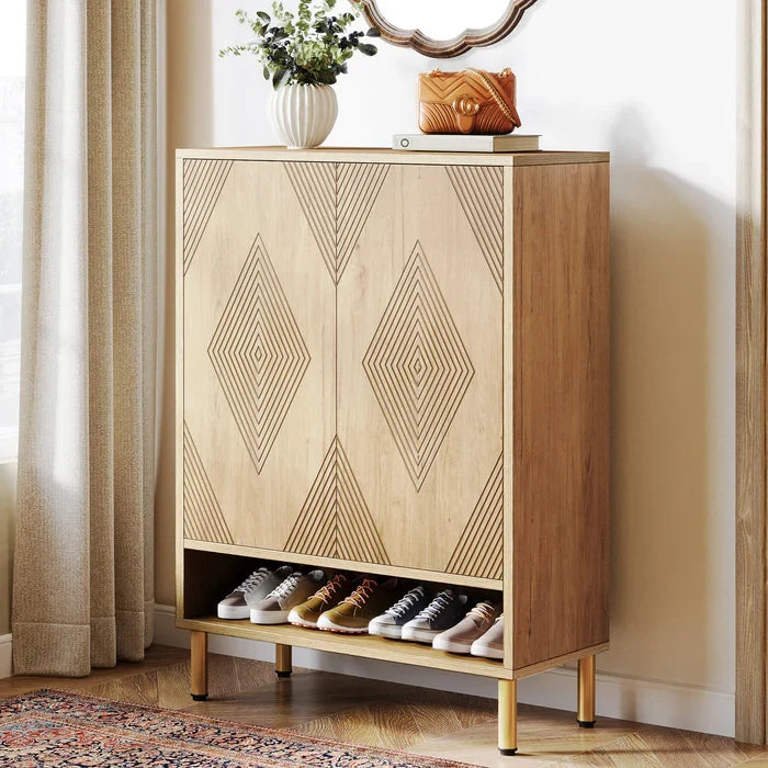45" Wooden Shoe Cabinet - Adjustable Shelf Organizer