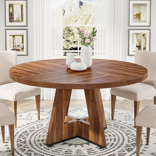 47-Inch Round Dining Table - Wood Kitchen Table for Dining Room and Living Room#Colour_Vintage Brown