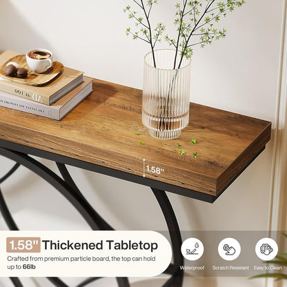 47" Industrial Console Table - 2-Tier Sofa Table with Geometric Metal Frame & Storage, Rustic Brown