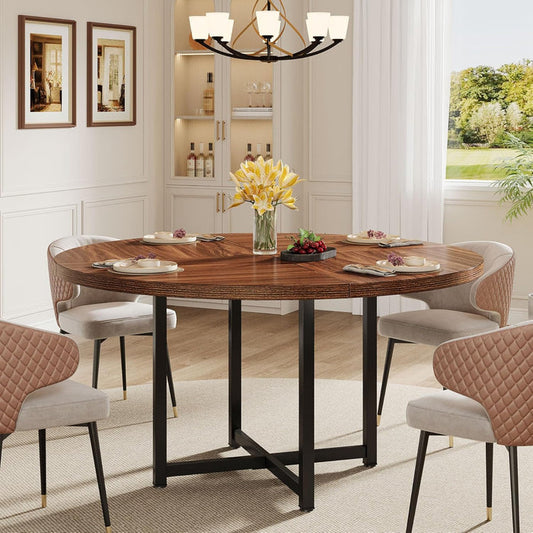 Tribesigns 47" Round Dining Table - Heavy-Duty Metal Base, Space-Saving#Colour_Rustic Brown