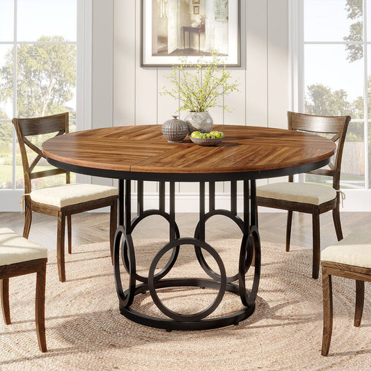 47" Wood Dining Table, Round Kitchen Table for 4 - 6 People Tribesigns#Colour_Brown