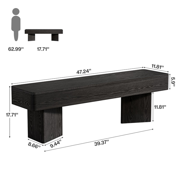47.24-Inch Modern Indoor Bench with Black Finish and Rounded Edges，Modern Wooden Bench for Entryway