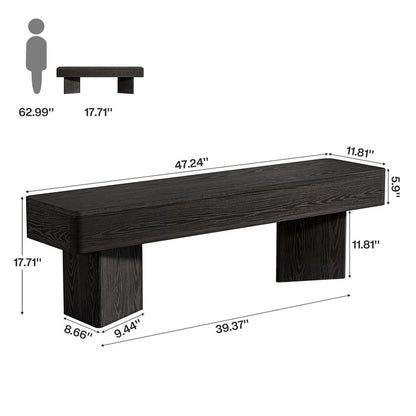 47.24-Inch Modern Indoor Bench with Black Finish and Rounded Edges，Modern Wooden Bench for Entryway