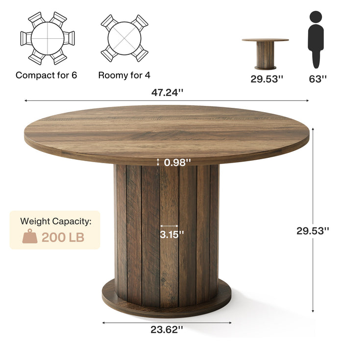47.24-Inch Round Conference Table with Pedestal Base, Farmhouse Meeting Table for 4 to 6 People