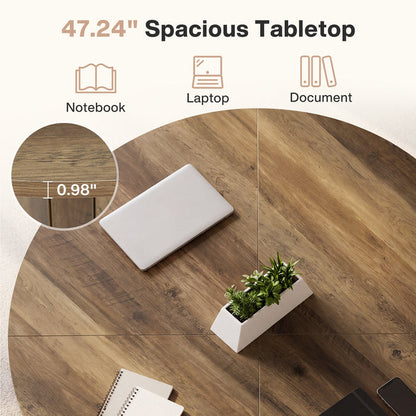 47.24-Inch Round Conference Table with Pedestal Base, Farmhouse Meeting Table for 4 to 6 People