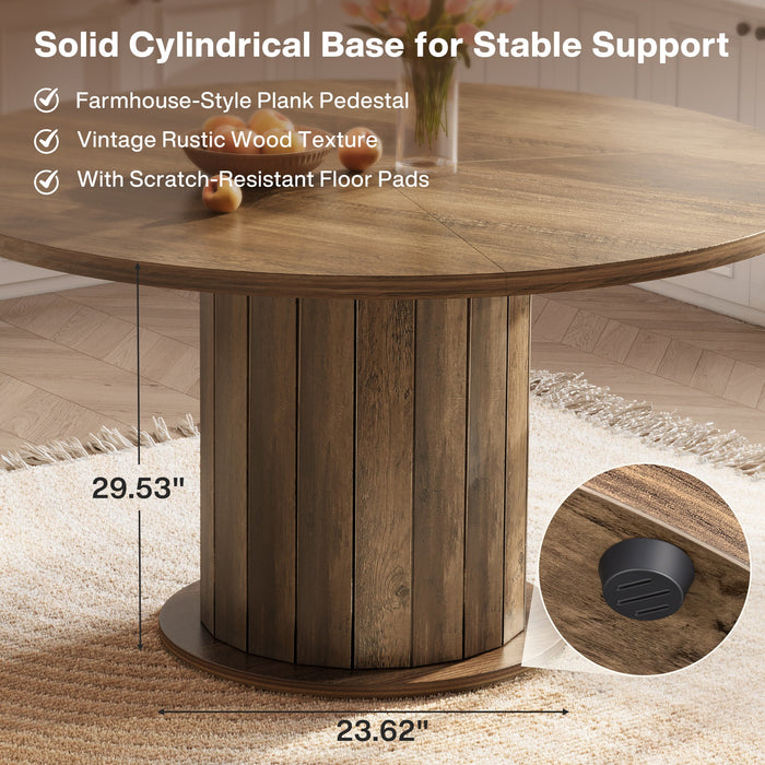 47.24-Inch Round Dining Table with Pedestal Base, Farmhouse Kitchen Table for 4 to 6 People