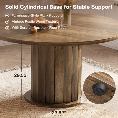 47.24-Inch Round Dining Table with Pedestal Base, Farmhouse Kitchen Table for 4 to 6 People