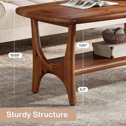 47.24" Mid-Century Modern Solid Wood Coffee Table, Two-Tier Rectangle Center Table