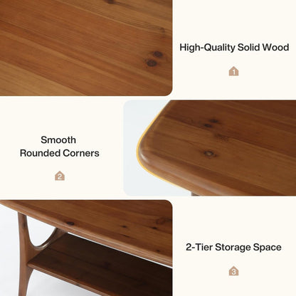 47.24" Mid-Century Modern Solid Wood Coffee Table, Two-Tier Rectangle Center Table