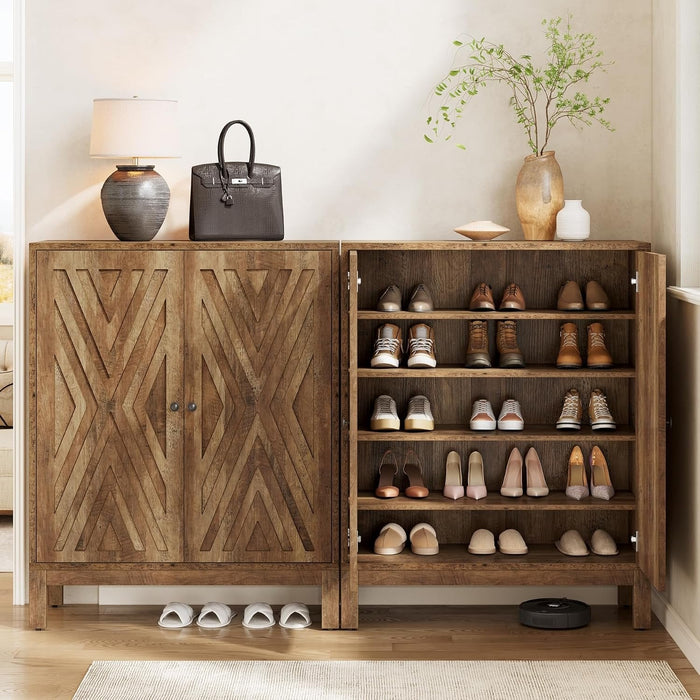 5-Tier Shoe Cabinet for Entryway, Brown Wooden Organizer with Adjustable Shelves