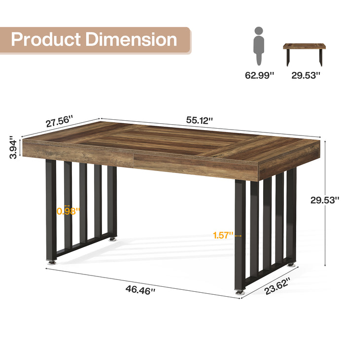 55 Inch Computer Desk with Reinforced Metal Frame, Modern Writing Table for Home Office