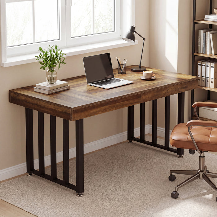 55 Inch Computer Desk with Reinforced Metal Frame, Modern Writing Table for Home Office
