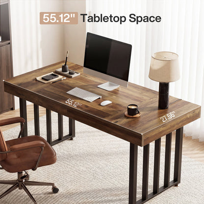 55 Inch Computer Desk with Reinforced Metal Frame, Modern Writing Table for Home Office