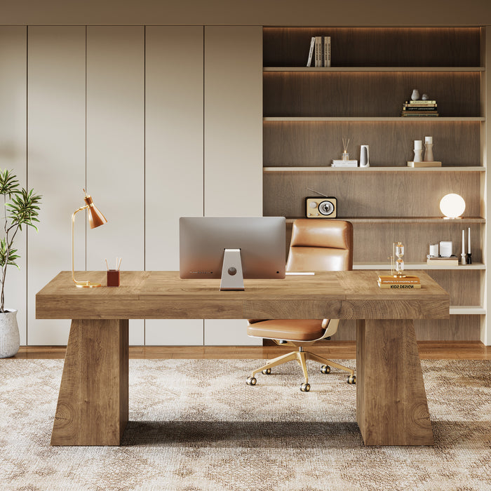 55-Inch Executive Desk, Large Wood Office Computer Desk with Double Pedestal#Colour_Light Brown
