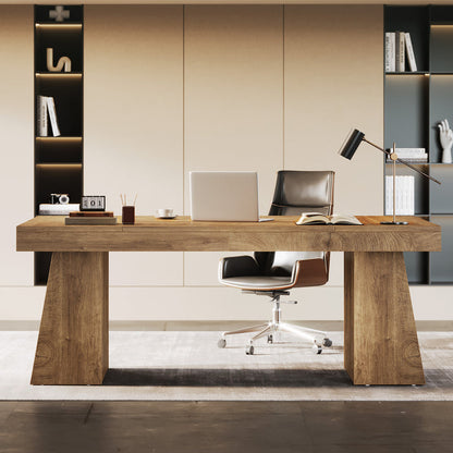 55-Inch Executive Desk, Large Wood Office Computer Desk with Double Pedestal#Colour_Light Brown
