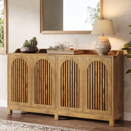 57-Inch Buffet Cabinet with Adjustable Shelves and Grille Doors, Long Sideboard Cabinet for Dining Room