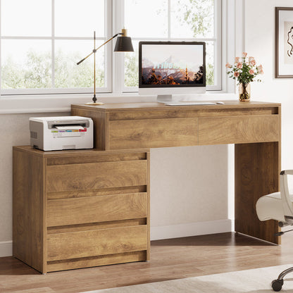 62.99-Inch Computer Desk with 5 Drawers, Industrial Home Office Desk with File Cabinet for Small Spaces