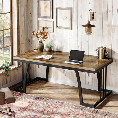 63" Executive Desk - Thick Wood Top & Metal Frame Workstation
#Colour_Vintage Brown & Black