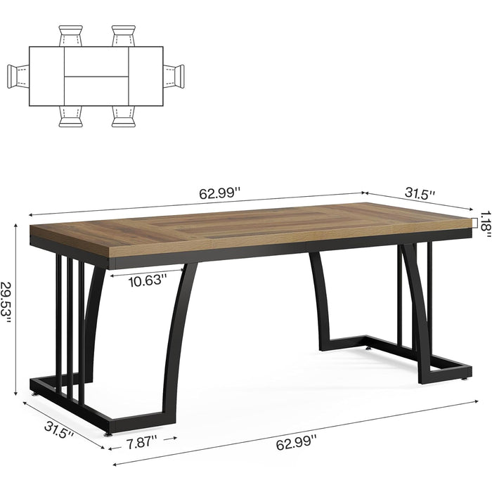 63" Executive Desk - Thick Wood Top & Metal Frame Workstation#Colour_Vintage Brown & Black